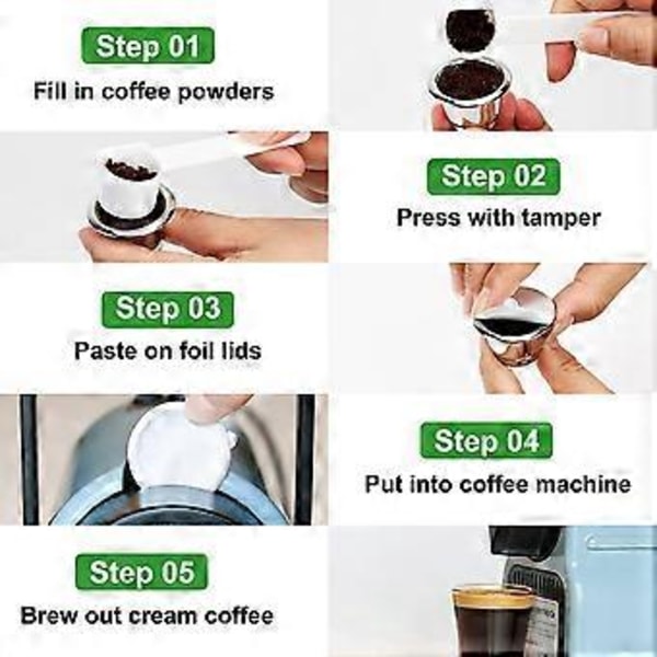 Återanvändbara Kaffekapslar Påfyllningsbara Kaffekapslar Rostfritt Stål Återanvändbara Kapslar med Lock Passar för Kaffemaskin