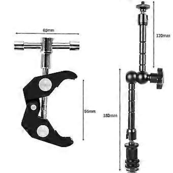 11 Tommers Artikulerende Friksjons Magic Arm & Stor Justerbar Super Clamp Tang Klips Med 1/4\" Og 3/8\" Gjenge For DSLR Kamera Rig, LCD Skjerm, LED Blits