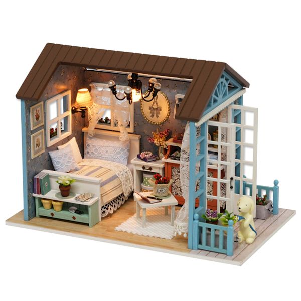 DIY Miniatyr Dukkehus Kit Realistisk Mini 3D Trehus Rom Håndverk Med Møbler LED Lys Julebursdagsgave