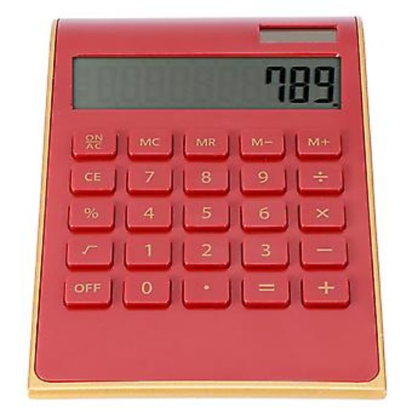 Bærbar 10-cifret lommeregner, ultratynd solcellelommeregner til hjemmekontor, virksomhed, LCD-display, rød