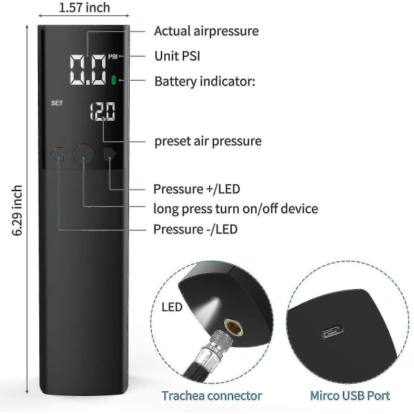 Elektrisk kuglepumpe, intelligent luftpumpe, bærbar hurtig kuglepumpe, med præcis trykmåler og digitalt LCD-display (2-benet og 1-noz