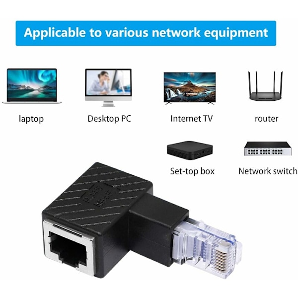 Nouseva kulma Ethernet-sovitin, 90 asteen Rj45 Ethernet-verkkoliitin, sopii tietokoneille, kannettaville tietokoneille, 2 kpl (ylös)