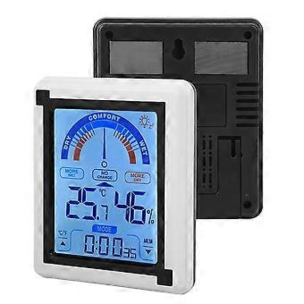LCD Touch Screen Väderklocka Digital Temperatur Luftfuktighetsmätare Termometer Hygrometer