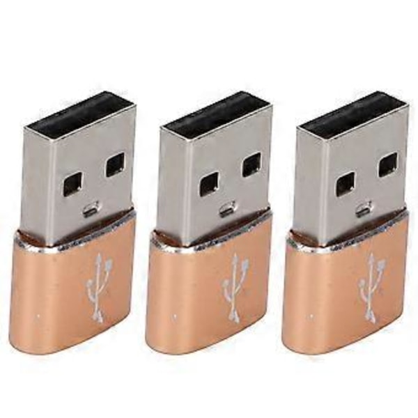 3 kpl USB 2.0 uros - TypeC naaras U-levysovitin metallinen USB - TypeC -sovitin kannettavalle tietokoneelle ja matkapuhelimelle (kulta)