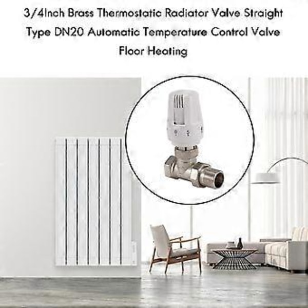 3/4 tum Mässing Termostatisk Radiatorventil Rak Typ Dn20 Automatisk Temperaturkontrollventil Fl