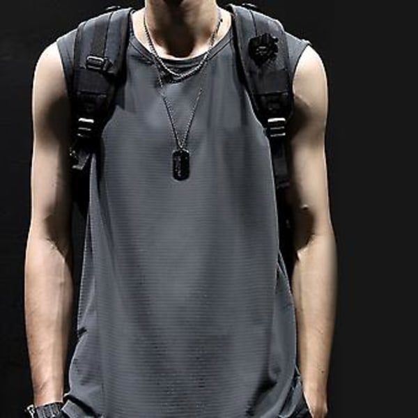 Herre Tank Top Kølende Ærmeløs Træningsvest Hurtigtørrende til Hjemmetræning Sport Grå 2XL