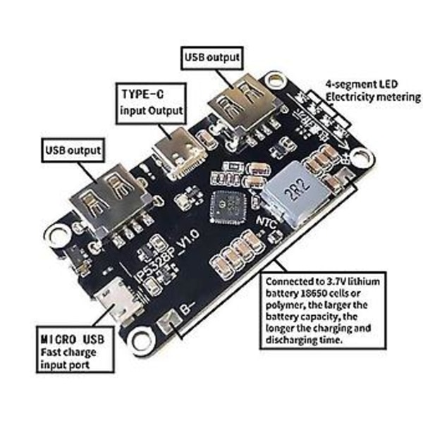 2 st P5328p Boost Laddningsmodul Dubbel Usb Snabbladdare Skatt Tpye-c 3.7v Till 5v 9v 12v Steg Upp