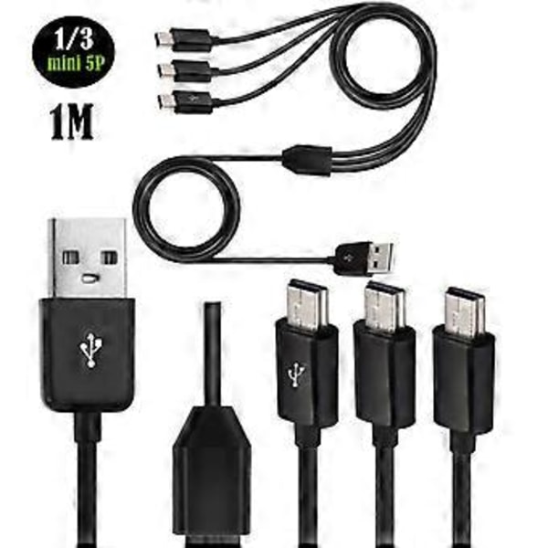 USB2.0 Type-A Han til 3 Mini USB Han 5pin Data Oplader Kabel 480Mbp Synkroniserings Strømkabel Splitter 3 i 1 1M