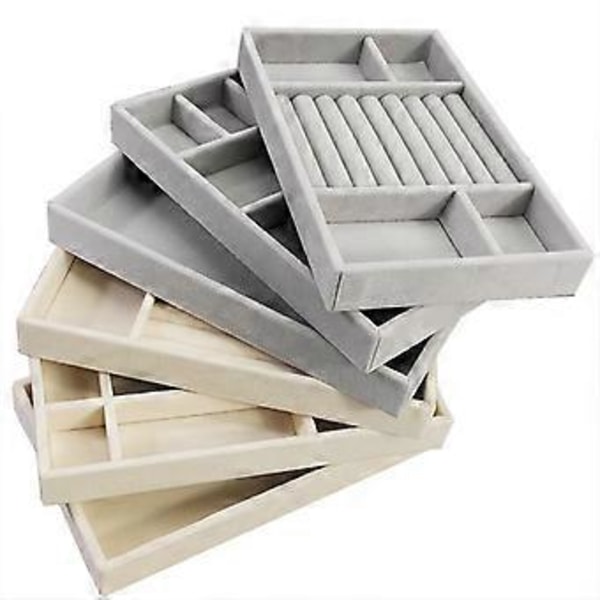 Smyckesbricka i sammet, smyckesdisplaybricka, ringar, örhängen, smyckesdisplaybricka, lådförvaring, innerbricka, beige, mellansvampremsa, set B 210