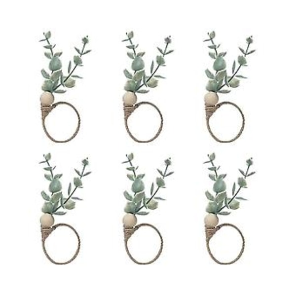 Servietringe 6 Rustikke Eukalyptus Træ Servietringe Boho Blad Træperle Bondegårds Servietring Holder