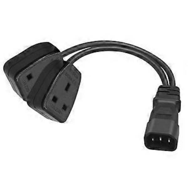 3-benet stik IEC320-C14 til UK 13A+UK 13A Konverter Strømkabel Ledning