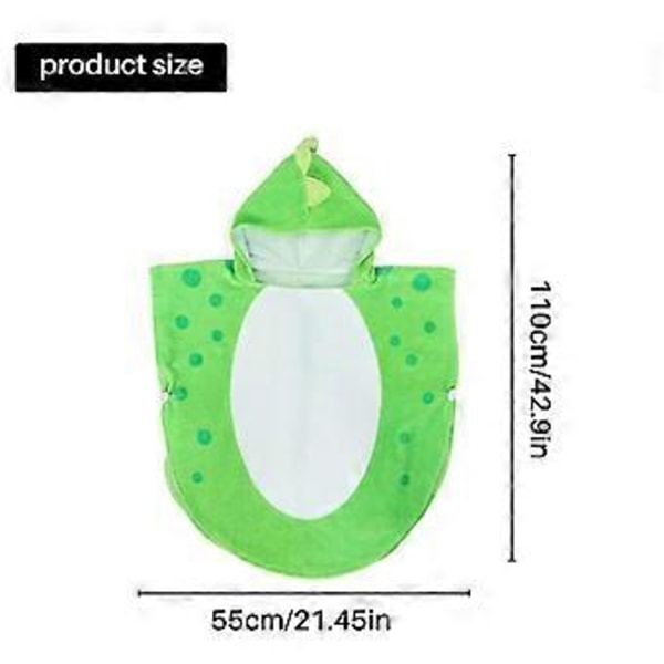 Børne Badehåndklæde Kåbe Børn Hætteklædt Strand Svømme Poncho Dinosaur Mønster (Grøn+Hvid 55 Cm x 110 Cm)