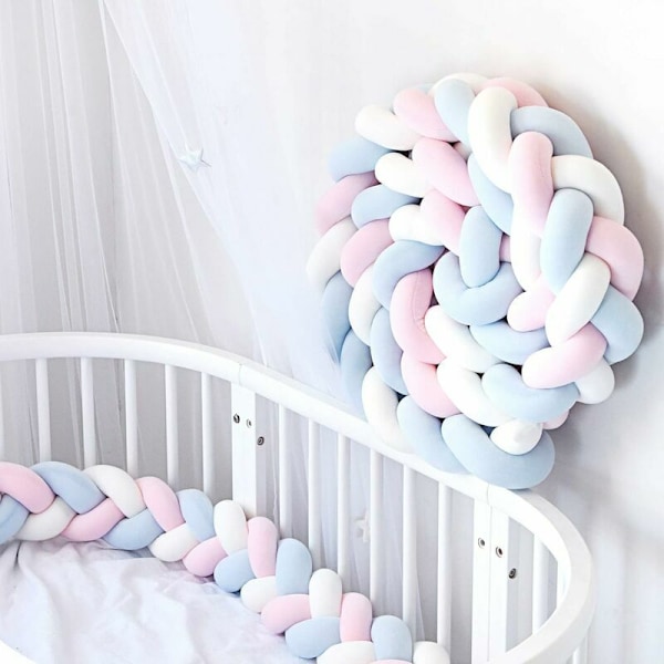 3M Soft Braided Crib Bumper with 3 Attachment Cords for Your Baby's Safety, Available in Pink, White and Blue Colors