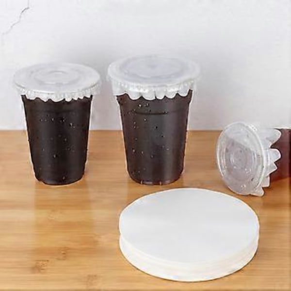 Rund Form Läcksäker Pappersfilm Kaffe Spillskydd Packning Läcksäkra Pappersfilmer, Mjölkteförsegling för 7-9,5 cm Kopp