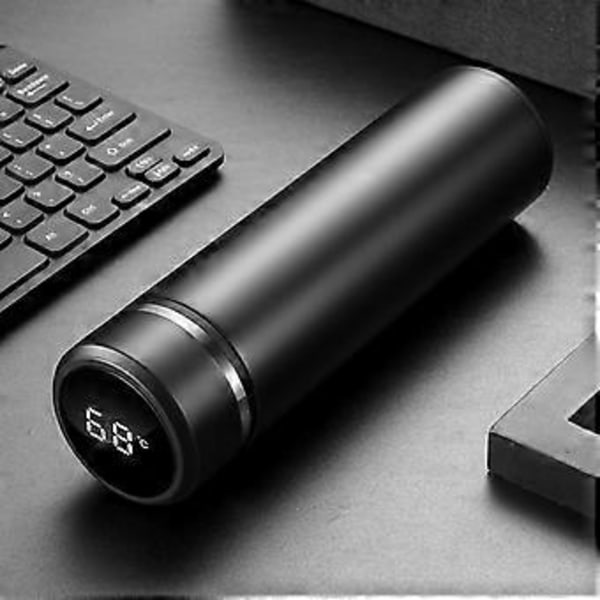 500 ML Rostfri Stål Smart Isolationskopp Utomhus Rese Display Vattentemperatur Vattenflaska-Vit