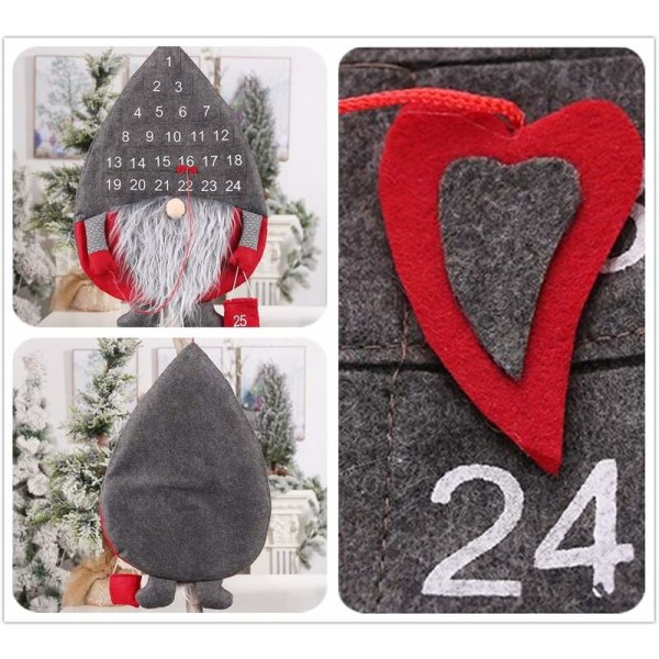 Julekalender med 25 lommer, julekalender med svensk Tomte Santa Gnome og 25 dagers lommer for julehjemdørvegg