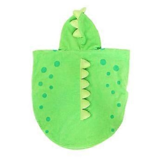 Børne Badehåndklæde Kåbe Børn Hætteklædt Strand Svømme Poncho Dinosaur Mønster (Grøn+Hvid 55 Cm x 110 Cm)