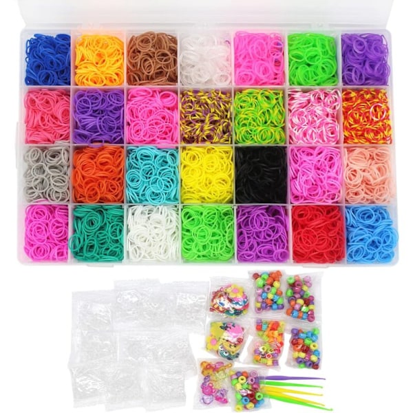 Bungee Tensioner- 10,000 Pieces Rubber Loom Bands, Bracelet Making Kit, 500 S Clips, 175 Colorful Beads, 24 Small Pendants in 1 Clear Box-