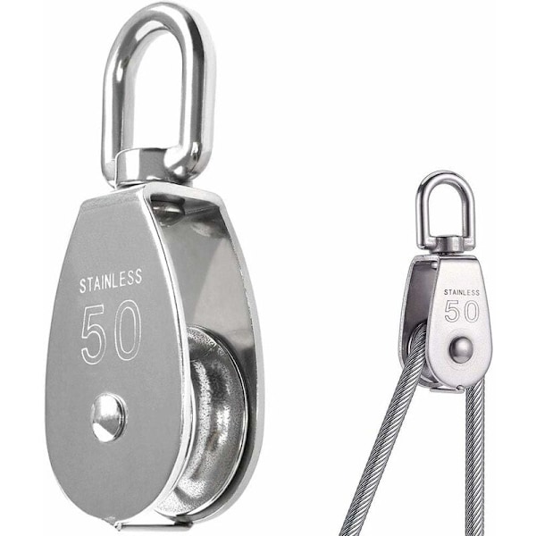 304 stainless steel single wheel swivel pulley M50, loading 400 kg - silver -