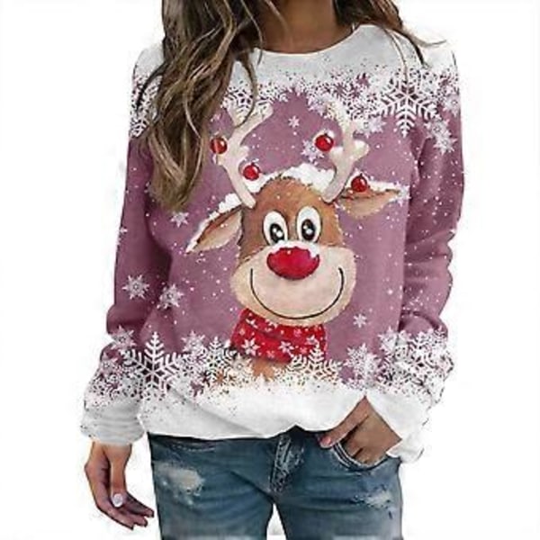 Jule sweatshirt til kvinder med snemand, 3D-printet sød hjort og snemand, sweatshirt med rund hals til kvinder, top MQ-295 M