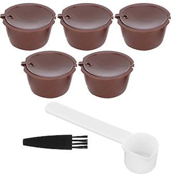 Kaffekapslar Återanvändbara Påfyllningsbara Kaffekopp Filter Kit Passar för DOLCE GUSTO Maskin (Kaffe 5 Kapslar 1 Sked 1 Borste)