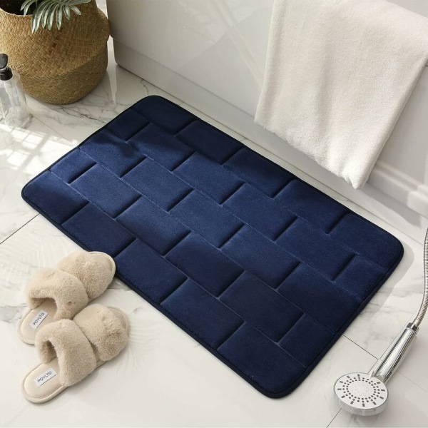 Non-Slip Memory Foam Bath Mat,Absorbent Bath Mats Washable Bath Mats Bathroom Shower Mat (Dark Blue, 50 x 80cm)