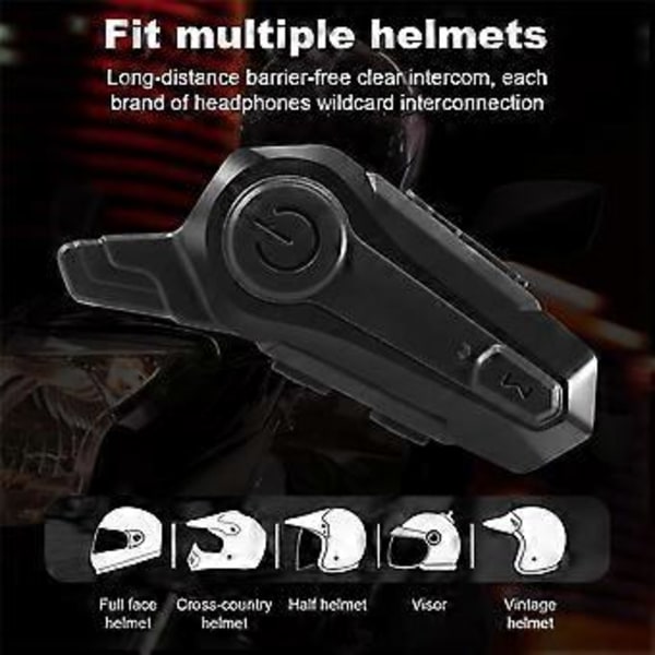 Motorcykel Bluetooth Hjälm Intercom Universell Parkoppling Vattentät Interfon Headset med CNC Brusreduceringsfunktion B