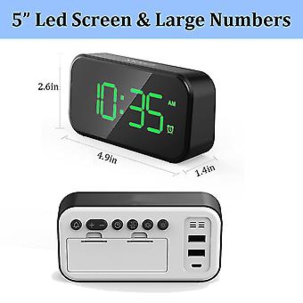 Digital Väckarklocka För Sovrum, Sängklocka Med 6 Ljusstyrkenivåer, Snooze (svart Utseende + Grön Font)