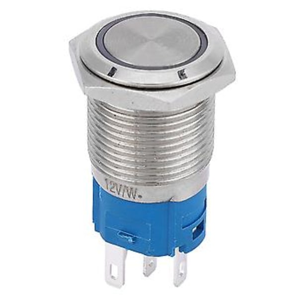 16mm LED Självåterställande 1NO 1NC Metall Tryckknapp Strömbrytare för Bilmodifiering (Vitt Ljus 220V)