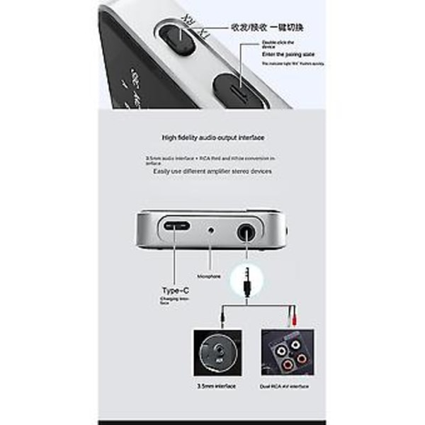 2 I 1 Tandmodtager Sender Tand V5.2 +tx 250mah 3.5mm Tv Computer Bil O Adapter