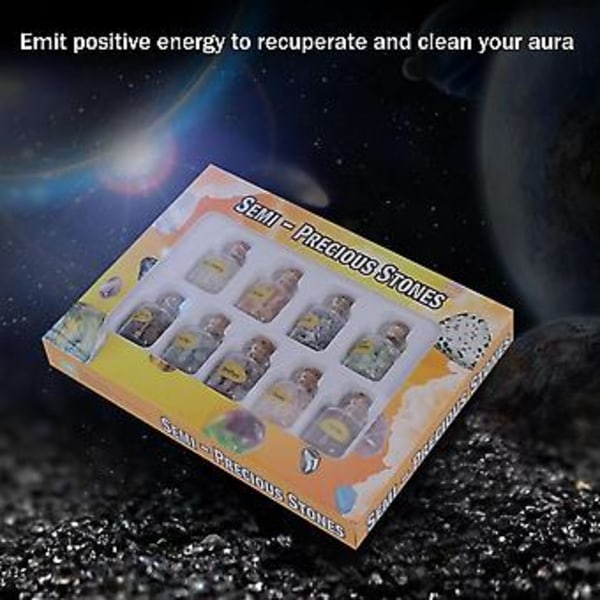 1 Æske Med 9 Flasker Mini Naturlige Halvædelsten Chip Krystal Healing Tromlet Reiki Wicca Tra