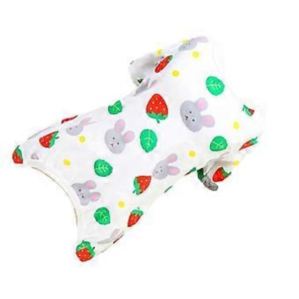 Nelijalkaiset koiran pyjamat, kevyet ja hengittävät, mansikka-pupukuvio, koiran haalari pienille koirille, teddy, chihuahua, yorkie, valkoinen XXL