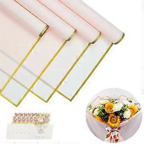 20 Ark Blomomslagspapper med 10st Gratulationskort, Bukettomslagspapper, Blomsterförpackningspapper, Rosa