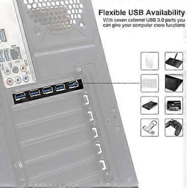 PCIE USB3.0 Udvidelseskort PCI til Express til USB Adapter HUB 7 Porte 5Gb Super