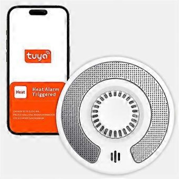 Wi-Fi Smart Värmedetektor med Tuya App-kontroll, WiFi Värmelarm med Förseglat 10-års Li-Batteri, BS 5446-2, VH03W