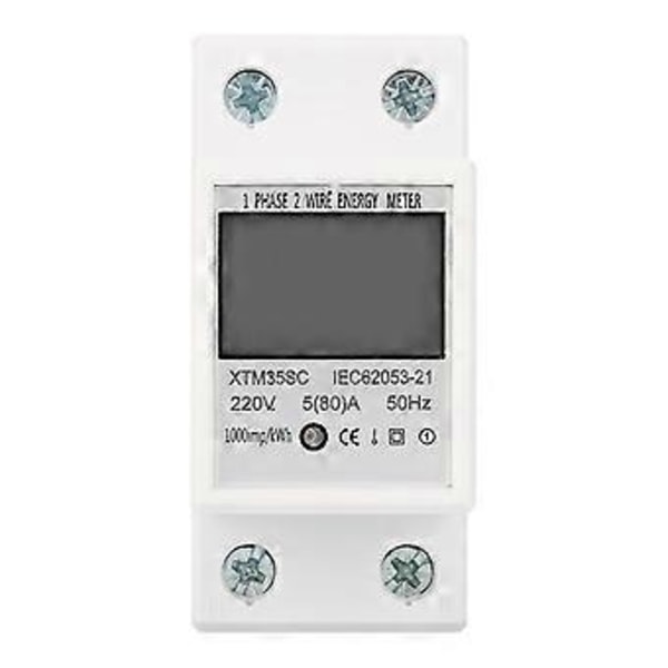 220V 5(80)A Digital 1-fas 2-tråds 2P DIN-skena Elmätare Elektronisk kWh-mätare e