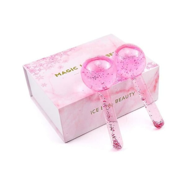 2pcs/lot large beauty ice hockey energy beauty crystal ball facial cooling ice globes water wave for face and eye Pink set