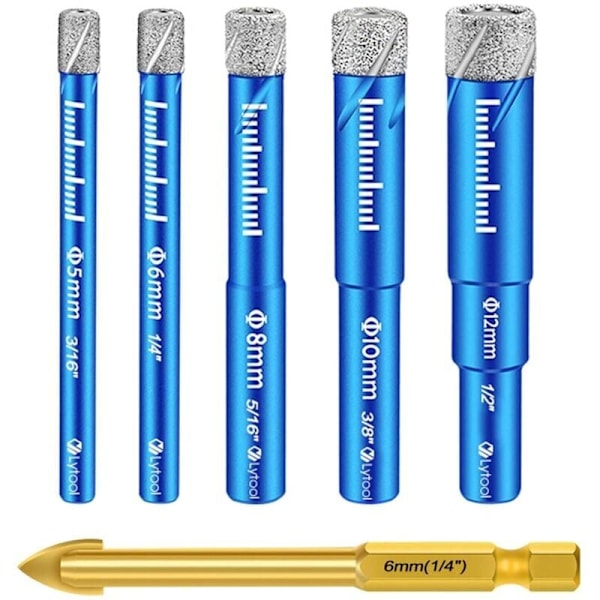 Diamond Drill Bit, Diamond Tile Drill Bit, Gres Porcelain Tile Drill Bit, with 5,6,8,10,12 mm, Metal Drill Bit for 6mm Tiles, Tile Drill Bit for Cer