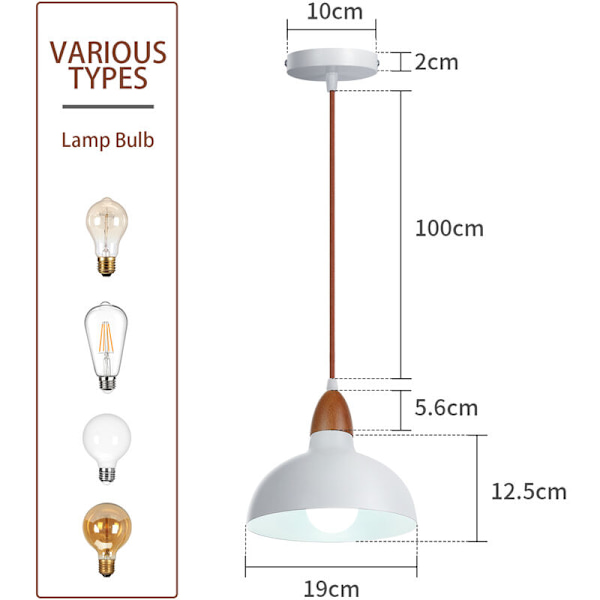 Vintage industriell taklampa rustik ljuskrona justerbar inomhus hängande lampa 19CM vit 2 st
