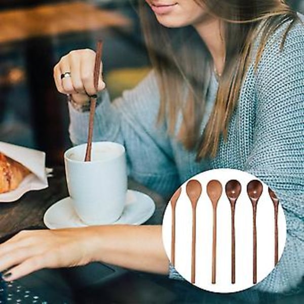 6 st Träslevar, långt skaft Träslevar Blandning Omrörning Soppa Kaffe Is Te Sked Används För Kök