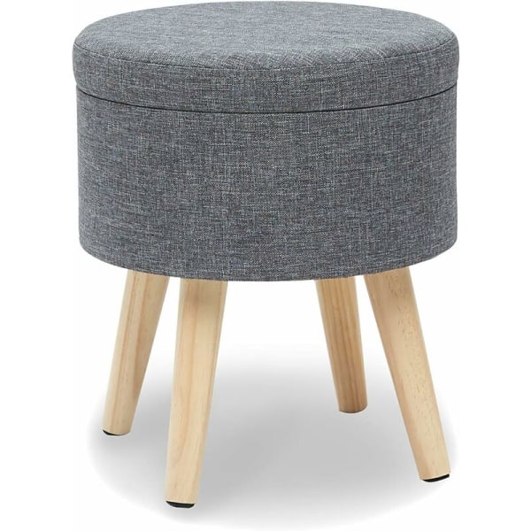 Suhu Ottomaani Pouf Jalkatuki Pyöreä Lokerojakkara Pellavakangasjakkara Alhaisella Kansi Olohuoneen Design Harmaa Massiivipuujalat