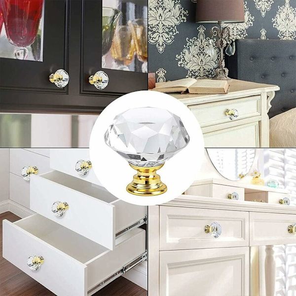 8 stk. skuffeknapper kommodegreb møbelknapper krystal 30mm zinklegering krystalglas knop håndtag garderobe træk håndtag møbelhåndtag (