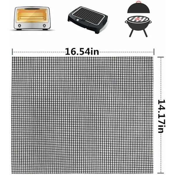 Grillmatte i 3-pakning - Non-stick grillmatte - Gjenbrukbar, varmebestandig grill- og stekeplate - Til innendørs og utendørs grilling (svart, 42 × 36 cm)