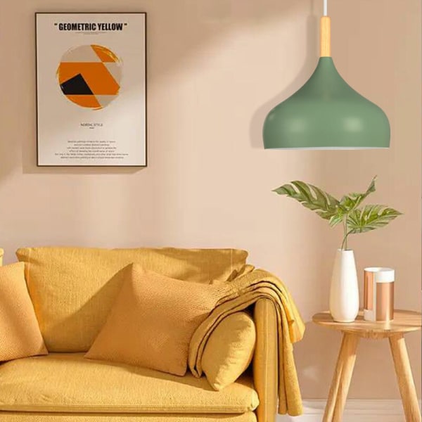 Moderni pohjoismainen kattoriippuva vaalea metalli puinen kattokruunu lampunvarjostin säädettävä sisäkäyttöinen riippuvalaisin tummanvihreä