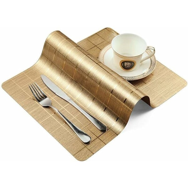 Table Mats Set of 6 Non-Slip, Waterproof, Easy to Clean, Insulated, 6 Pieces (TD122 Gold, Rectangle)