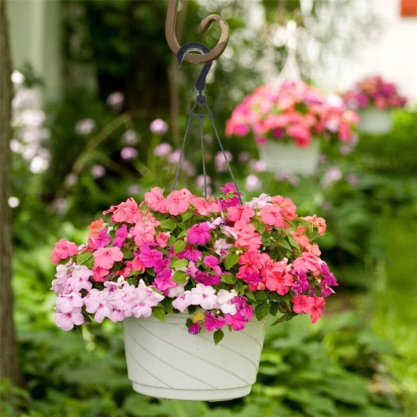 5 st plast hängande kedjor för planter, 360° roterbara hängande korgkrokar planterhållare blomkruka (svart)