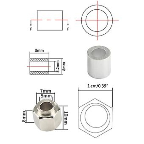 10 stk. 3D-skriverdeler sekskantet eksentrisk kolonne med 20 stk. rund isolasjon