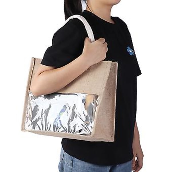 Vintage Retro Transparent Håndveske Utendørs Gjenbrukbar Høy Kapasitet Jute Oppbevaring Handleveske Tote BagS