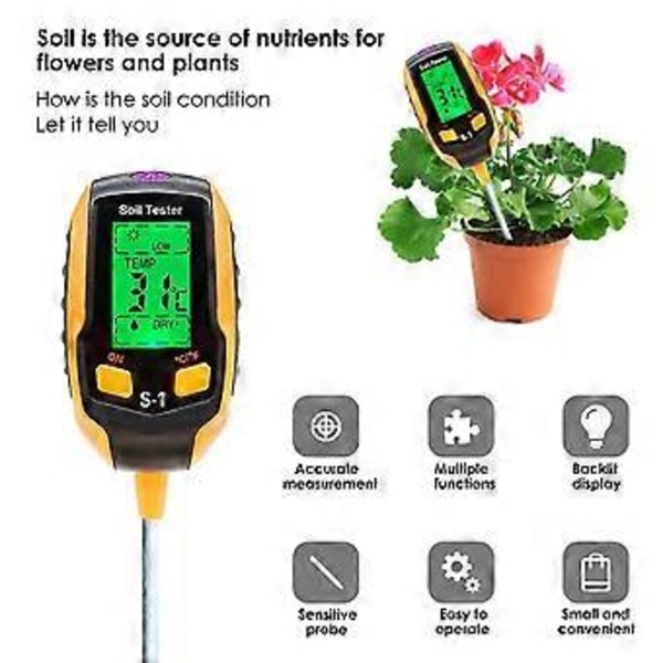 5 i 1 Blomsterpotte Jordtester PH-detektor Fugtighed/Lys/PH/Temperatur
