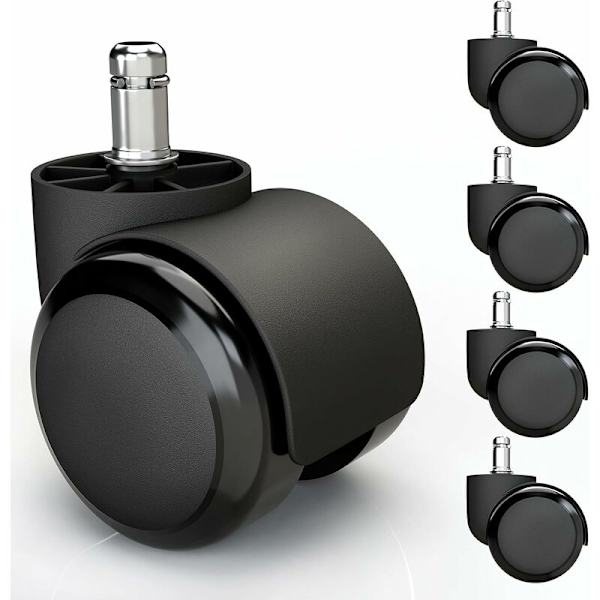 5 x Hjul til harde gulv 11 mm med PVC-belegg Stille og ripefrie - Universelle kontorstolhjul Ideelle for parkett, laminat, fliser